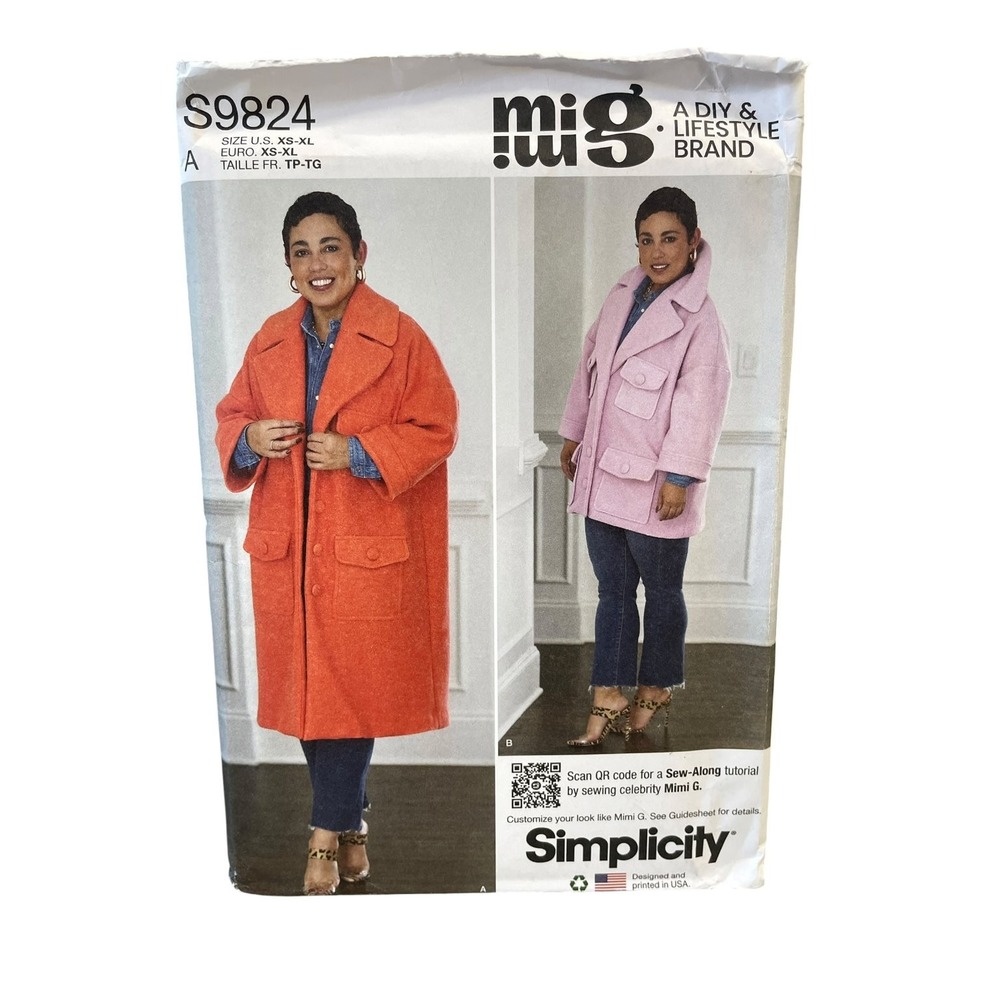 Simplicity S9824 Coat Pattern Misses XS-XL Mimi G Style Oversized